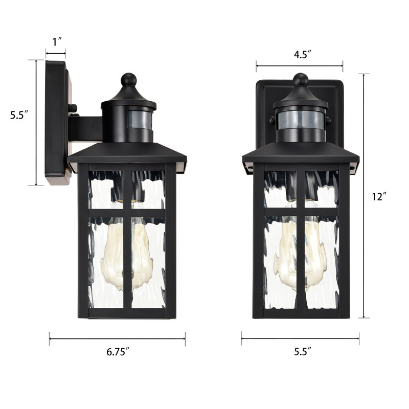1-light 12 In. H Matte Black Motion Sensing Outdoor Wall Sconce With Dusk To Dawn, 1 Light