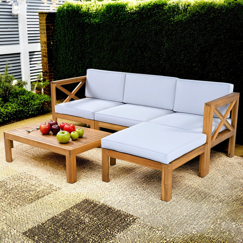 The Outdoor Backyard Terrace 5-Piece Wooden Modular Sofa Seating Set Comes With Comfortable Cushions And A Finish With Delicate Wood Grain. The Material Is Stable And Weather-Resistant, Providing A Comfortable And Beautiful Seating Space For Outdo
