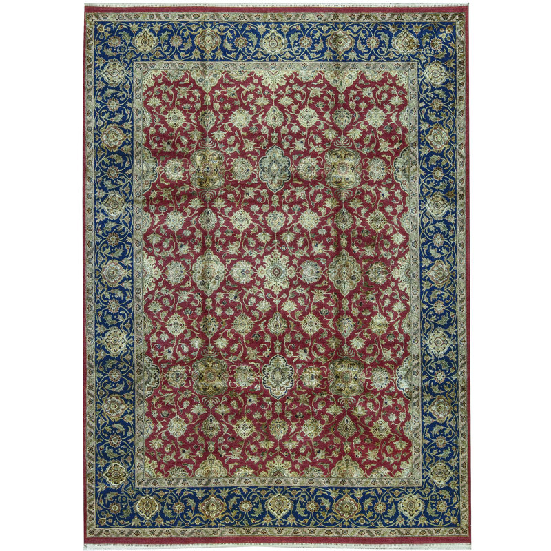 Tapis vin et bleu noué à la main de haute qualité