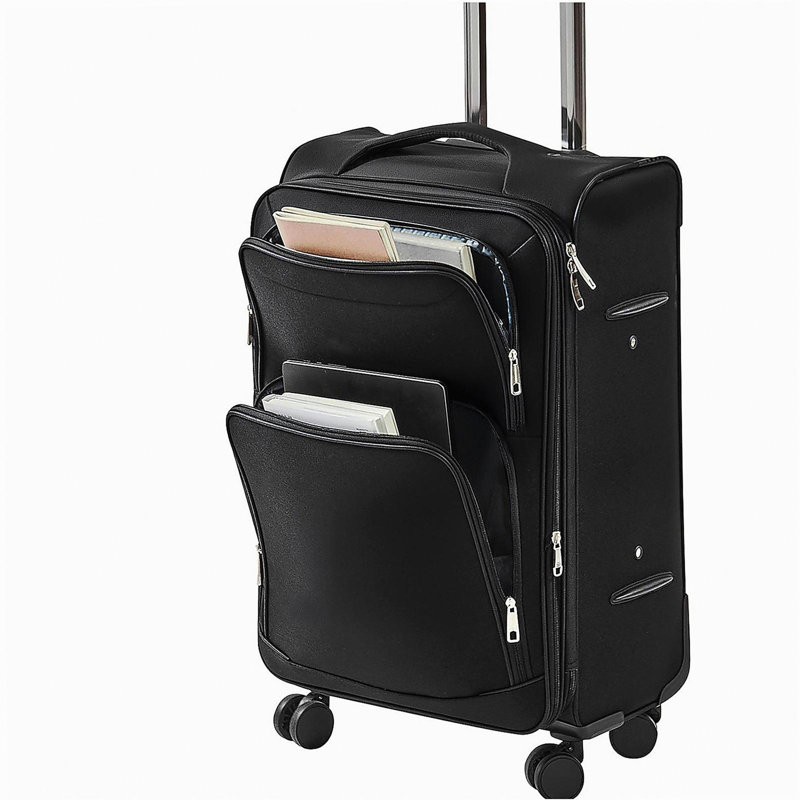 24-Inch Softside Expandable Luggage with Spinner Wheels Checked Suitcase Black