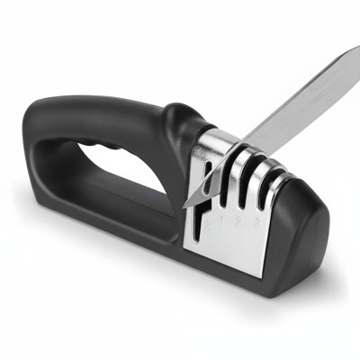 4 In 1 Knife Sharpener, 3 Stage Manual Sharpener for Sharpening Kitchen Knives 1 Stage for Scissors- Ceramic Stone, Tungsten Carbide Plates, Diamond rods