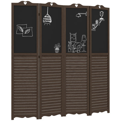 4 panneaux de séparation pour chambre, hauteur 170 cm, couleur noyer, avec tableau noir intégré, pour une utilisation au bureau ou dans une chambre (hauteur 1,7 m).