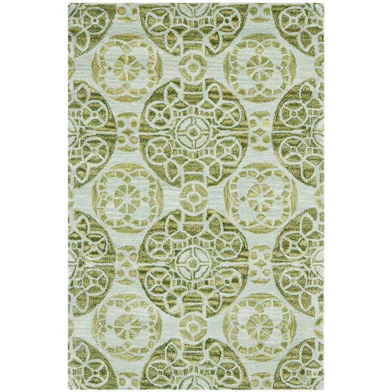 Eaton Wyndham Hand Tufted Wool/Viscose Geometric Rug in Turquoise / Green, Rectangle 2'6" x 4'