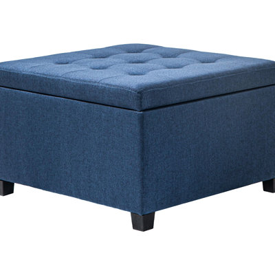 Storage - Blue. Vintage-Style For Living Spaces. Soft Seat Cushion, Spacious Storage, Secure Hinge Technology Blue With Lid. Vintage Appeal Upholstered, Ample Room Safe Design