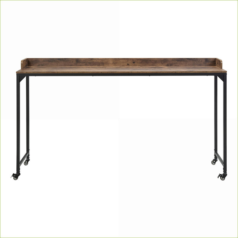 Bureau au-dessus du lit, bois brun rustique | Hauteur réglable de 40 à 44 po | Pieds en métal avec roulettes | Table polyvalente pour ordinateur portable / petit-déjeuner | Brun rustique | Bois d'ingénierie, métal