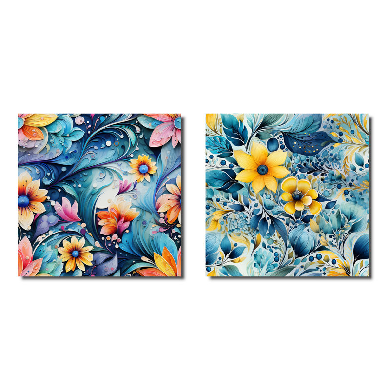 Tavistock - Floral & Botanical Square Collage Set Of 2, 30" H x 61" W, Wrapped Canvas