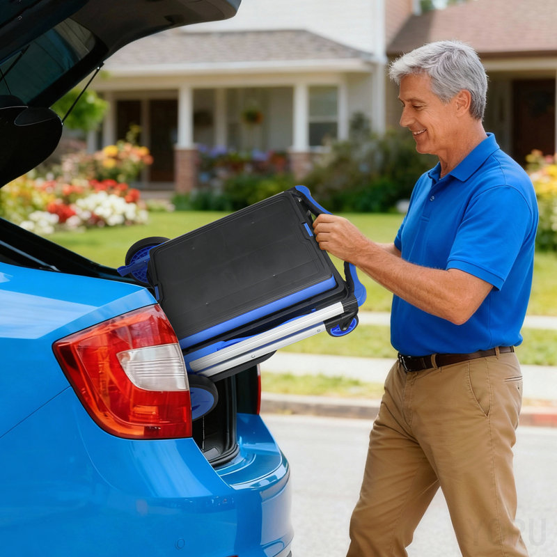 Chariot pliant à 2 niveaux à charnières pliables multi-usages avec roulettes Chariot de service avec caisse de rangement