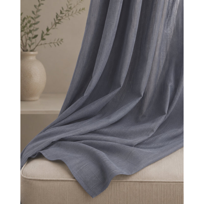 Baltras Semi Sheer Curtain Single Panel, Smoke Blue, 54" x 96"