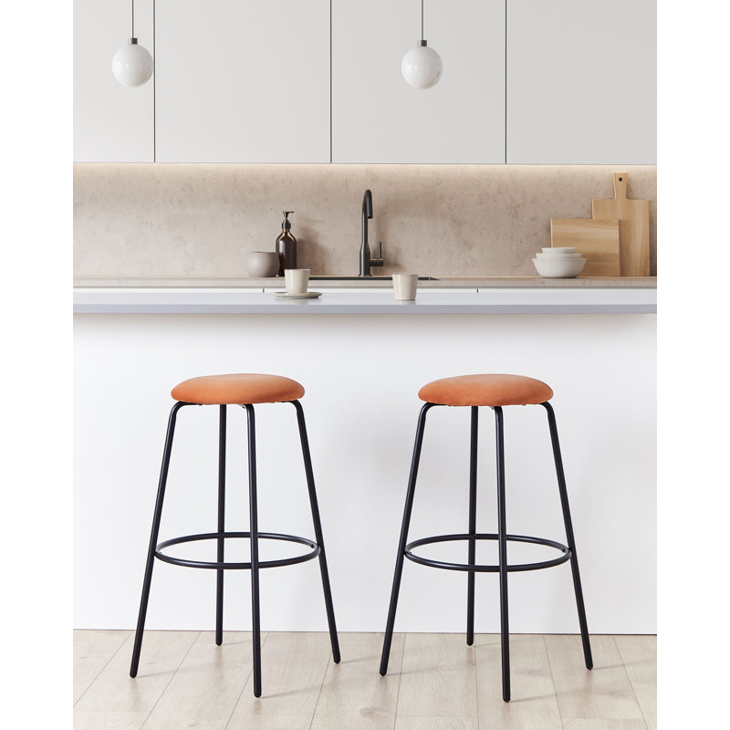 Laplace Upholstered Counter Stool with Metal Frame, Orange 
