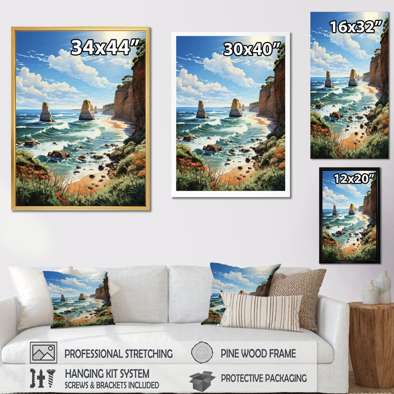 «Australie, douze apôtres au coucher du soleil», reproduction sur toile, H 40 po x l 30 po x P 1,5 po, Cadre flottant blanc