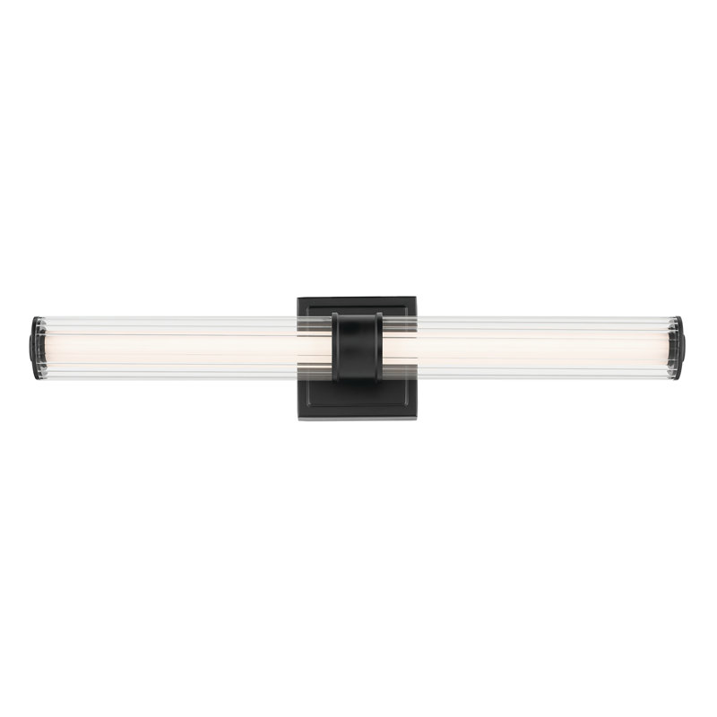 Barre de bain linéaire 26,5 "à DEL moyen avec verre cannelé transparent, Noir satiné