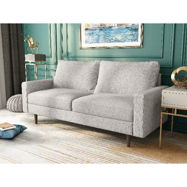 Comfy Sofa Couch with Wood Base and Legs George Oliver Fabric: White Boucle