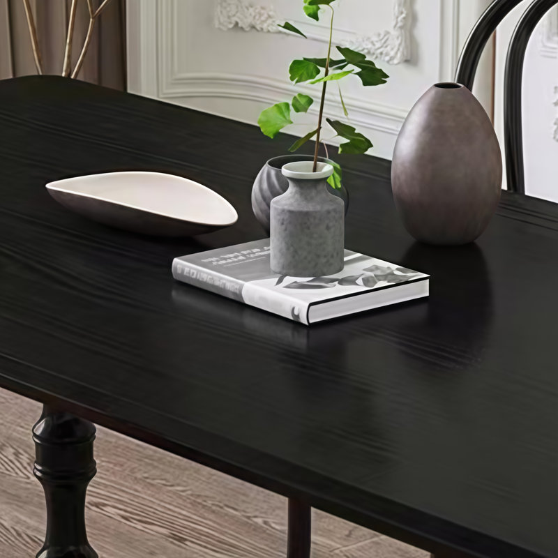 Black Rectangular Solid Wood Dining Table, 29.5" H x 63" L x 27.6" W