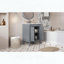 Meuble-lavabo avec lavabo en céramique, deux portes à fermeture amortie et grandes étagères de rangement, gris-2024271252-2024271259