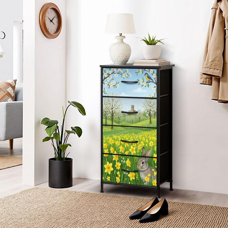 4 Drawer Dresser for Bedroom, Narrow Chest of Drawers, Wooden Top and Study Iron Frame 18"x37.5"-(WxH)