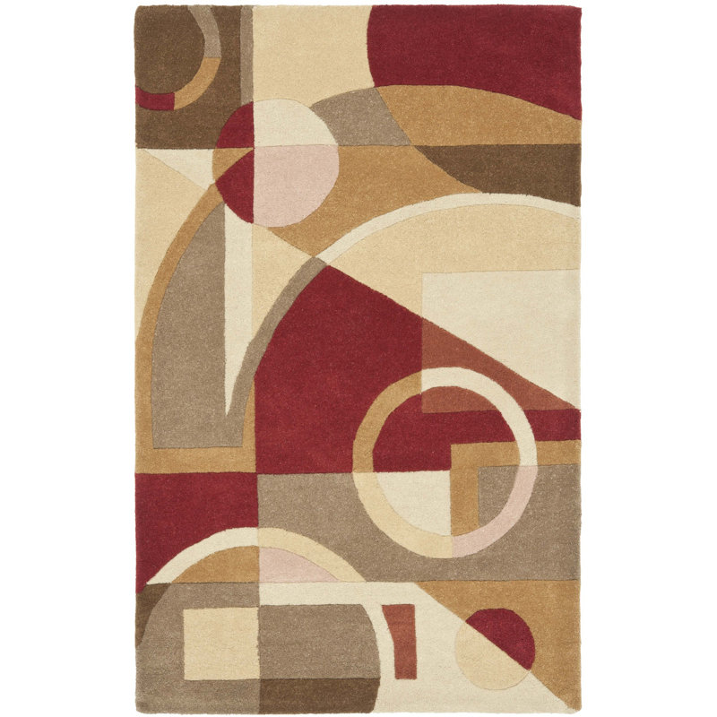 Bertien Abstract Handmade Tufted Wool Beige Area Rug, Rectangle 8' x 11'