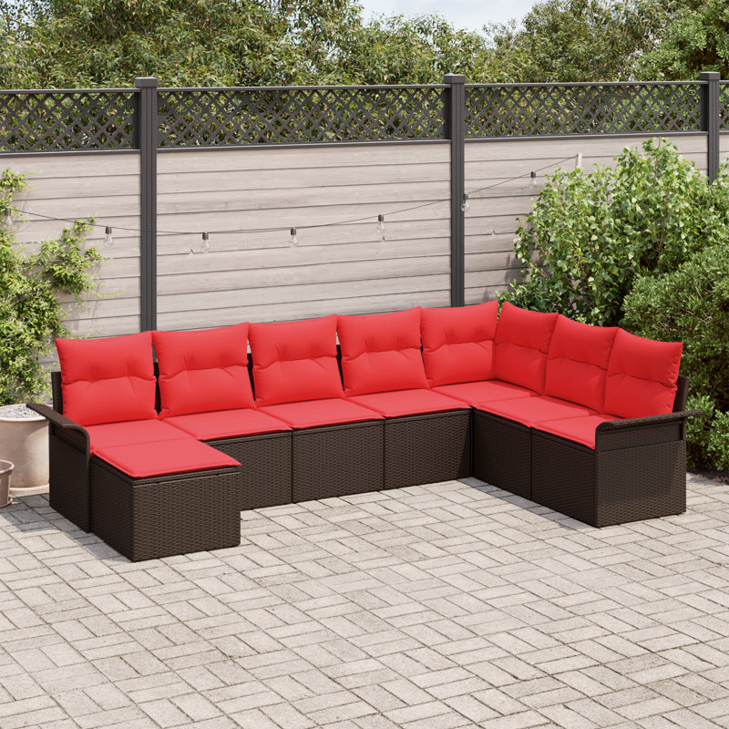 Ensemble de canapé de jardin avec coussin vidaXL 8 pièces vidaXL, Structure brune / coussin rouge