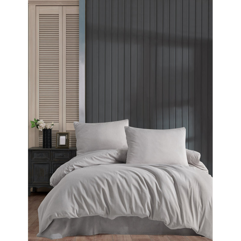 Cotton Blend 3 pieces Duvet Cover Set, King Duvet Cover + 2 Shams, Grey