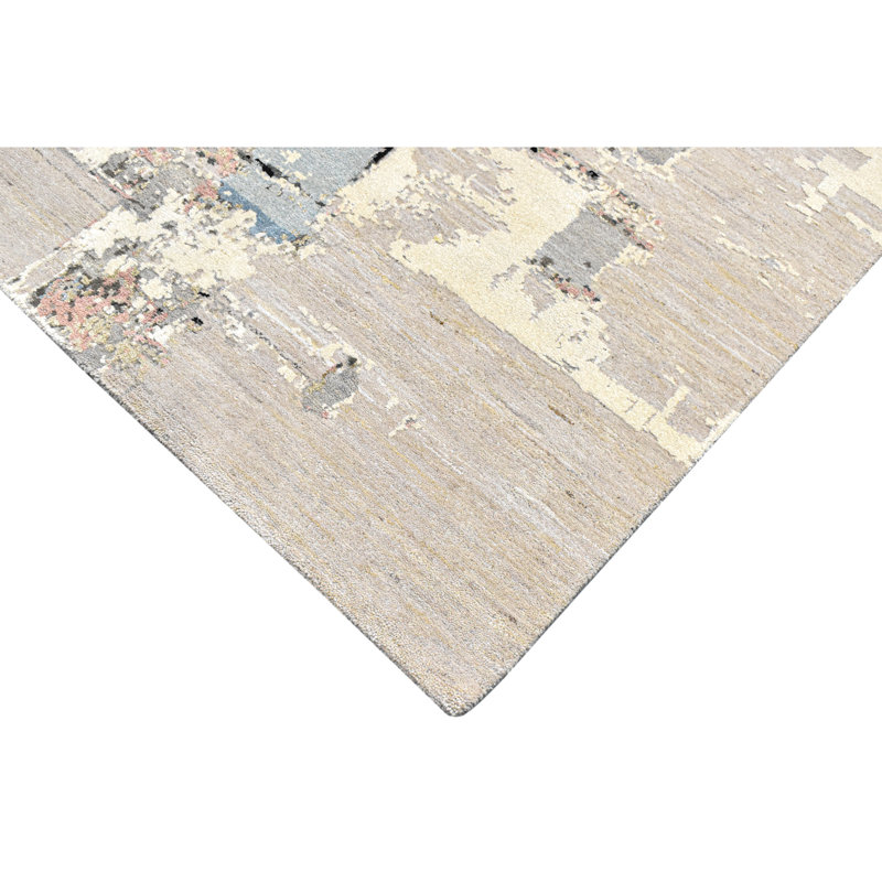 Hand Knotted Abstract Area Rug in Beige/Black/Gray/Pink, Rectangle 8' x 10'