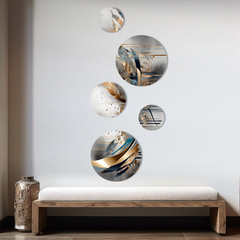 Formes abstraites et lignes infinies II - formes abstraites, ensemble d'art mural rond de 5