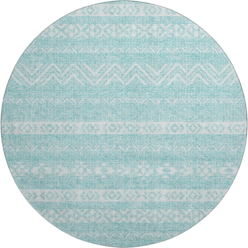 Premium Machine Washable Prisco Teal Rug, Round 8'