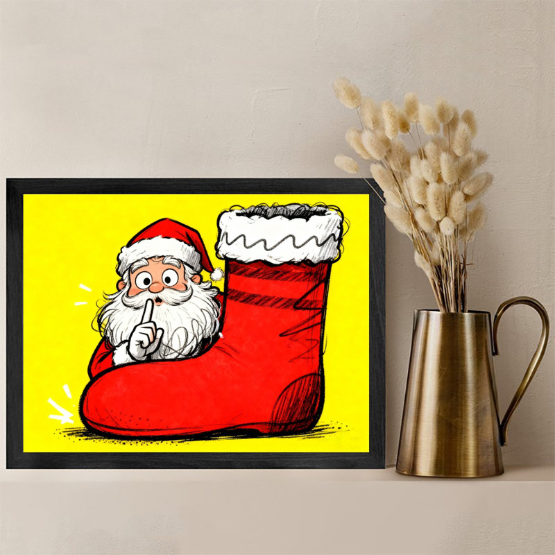 Fantaisie de Noël rétro encadrée noire - Mini art mural de père Noël, impressions de style rétro, H 13 po x l 17 po