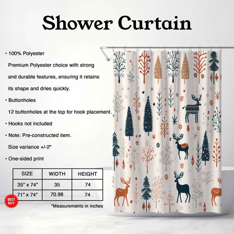 Rideau de douche 1 pièce Scandinavian Snow, H 74 po x l 71 po