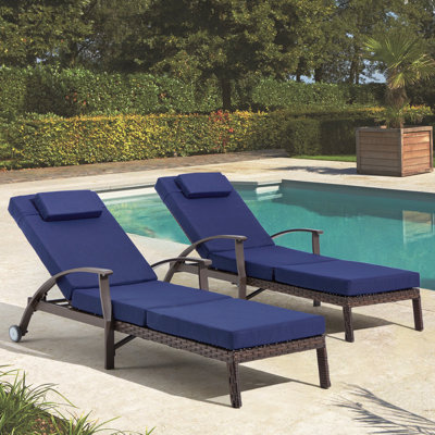 Outdoor Lounge Chairs Set Of 2 With 6 Adjustable Position Backrest 115-180° For Poolside, Backyard, Lawn, Deck
