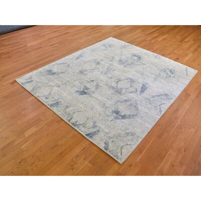 8'X9'6"" Silver Blue Silk With Textured Wool Modern Hand Knotted Large Elements With Pastels Oriental Rug 3CCEDFDA7A1A442DAC566450C14C9947 -  Isabelline