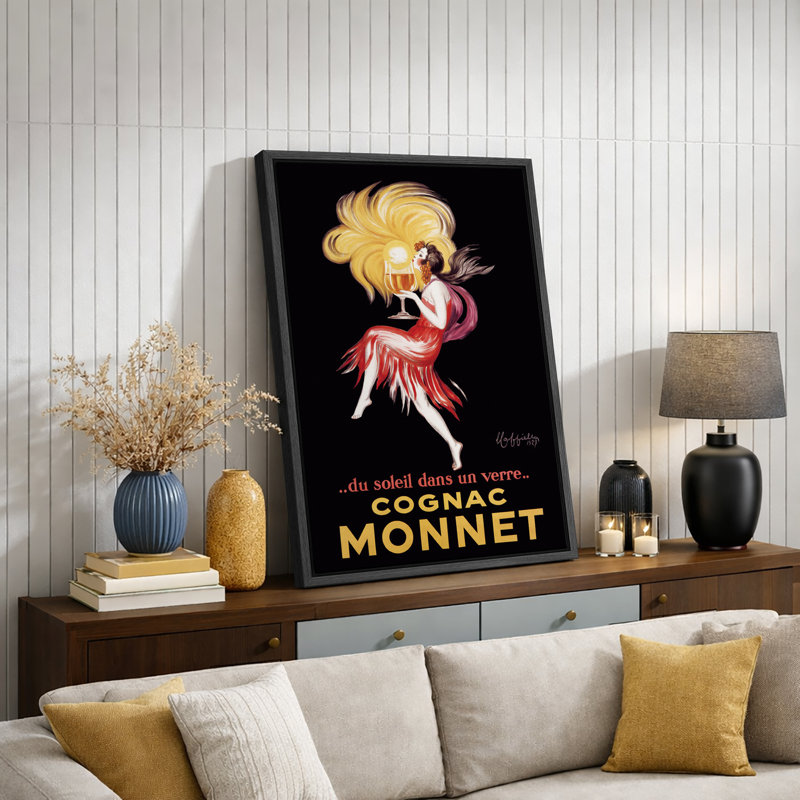 «Cognac Monnet Art Deco Lady», reproduction d'art rétro française, publicité sur toile encadrée, impression sur toile