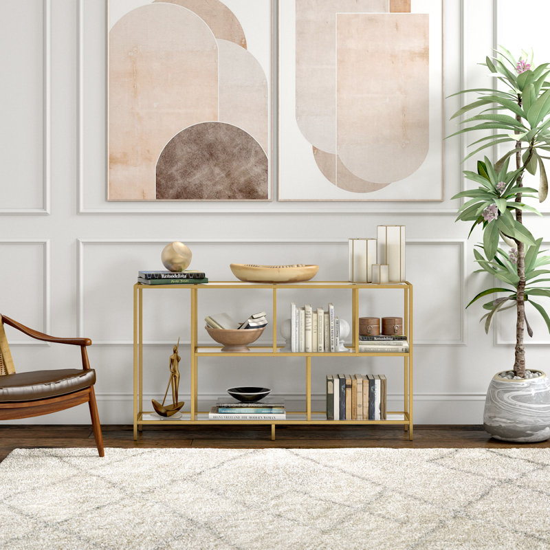 Winthrop Glass Top Console Table, Brass