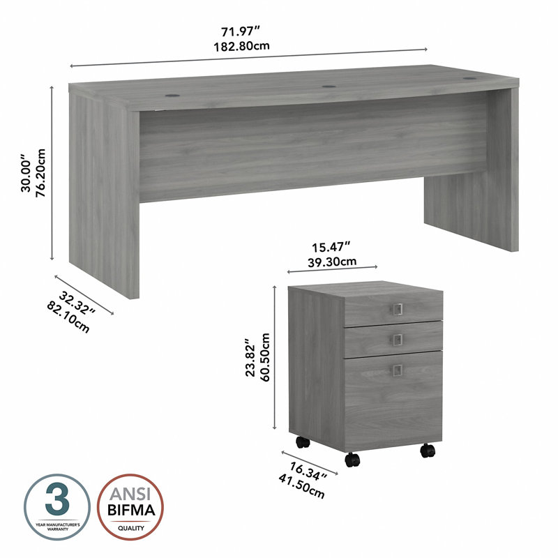 Office 500 Collection 72W Bow Front Desk with Mobile Ped, Gray