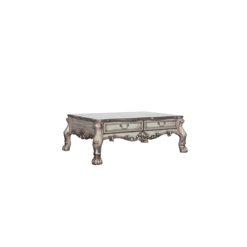 Table basse à plateau festonné en bois avec motifs floraux en résine et bois composite