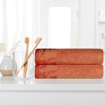 Ensemble de serviettes de bain en coton de poids moyen à bordure florale en jacquard pour la salle de bain Carinna