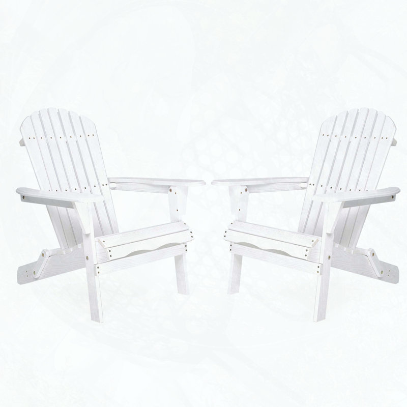Set of 2 Solid Cedar Wood Embossed Folding Adirondack Chairs (White), White