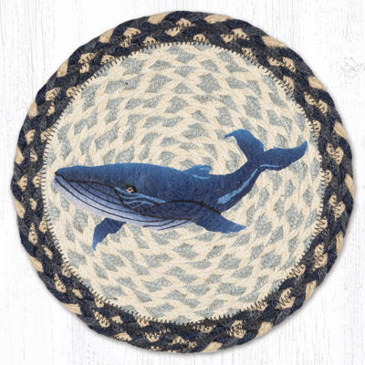  Marine Life Blue Whale Printed 10" Round Jute Trivet