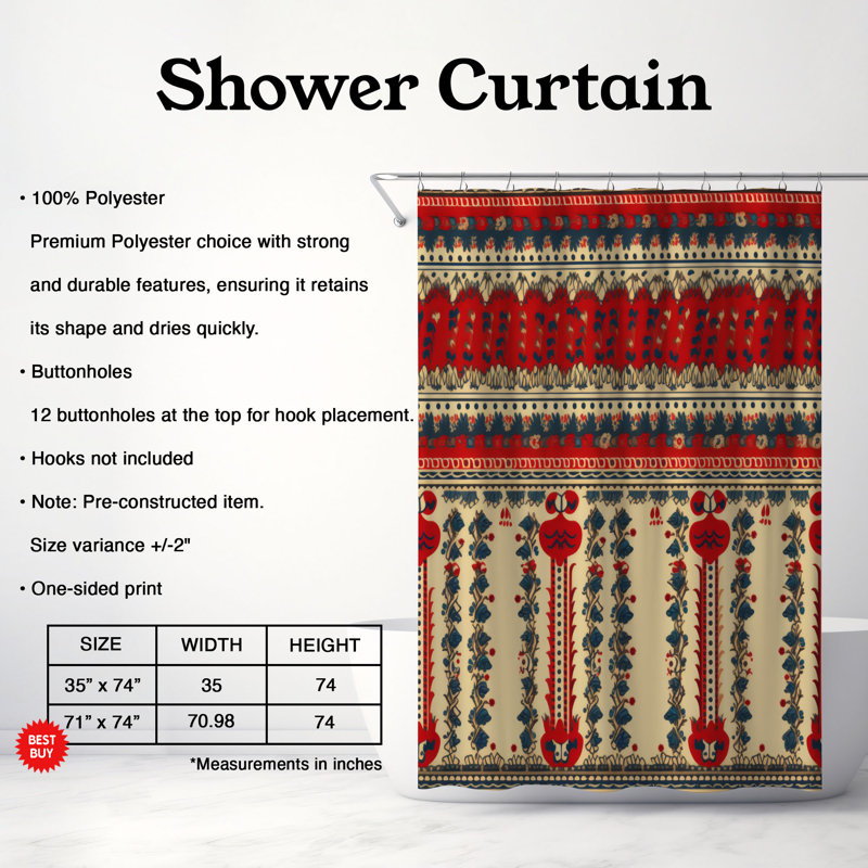 Boho Grid - Premium Shower Curtain, 74"H x 71"W