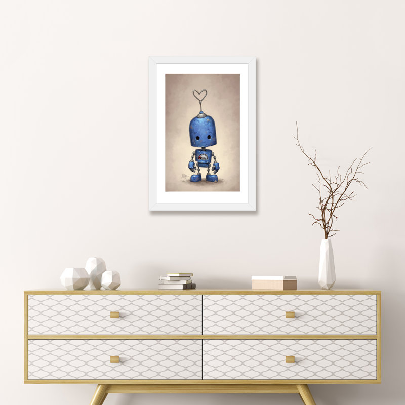 Décoration murale bleue pour enfants, Papier encadré blanc, H 32 po x l 24 po x P 1 po