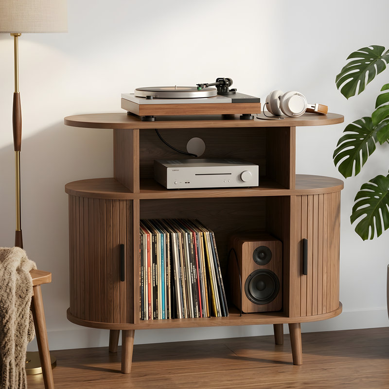 Support pour tourne-disque de 35 po, armoire de rangement pour disques, support de table tournante moderne Mid-Century pour le salon de la chambre à coucher