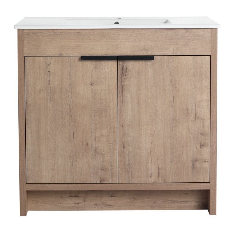 Meuble-lavabo autoportant 36 po avec lavabo en céramique blanche et 2 portes d'armoire à fermeture en douceur