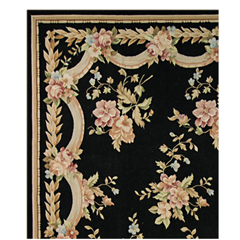 Wool Floral Area Rug, Rectangle 9' x 12'