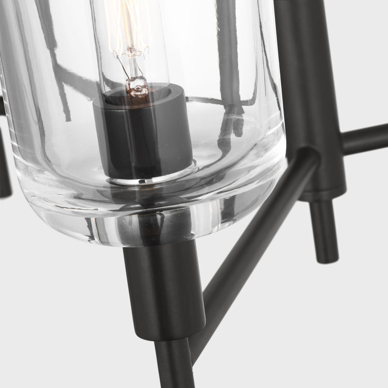 Lustre de salle à manger avec abat-jour transparent Thom Filicia Coury Light, H 23,5 po x l 24 po x P 24 po, Fer vieilli
