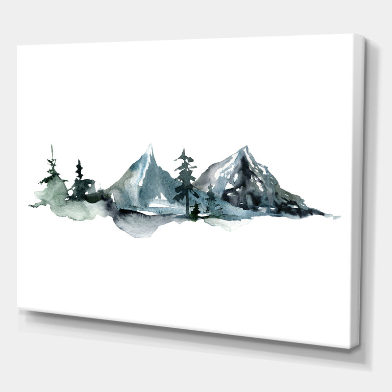 «Minimalistic Winter Mountains and Fir Forest III» - peinture sur toile tendue, H 12 po x l 20 po x p 1 po