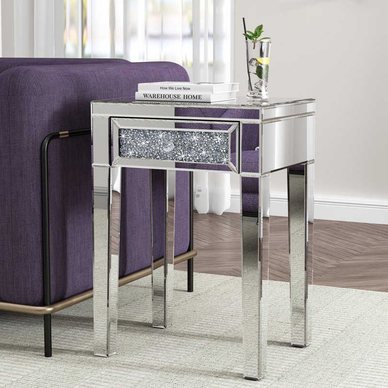 Table de bout en verre avec 1 tiroir Melle