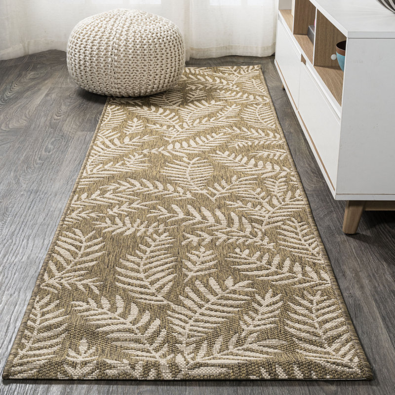 Mease Nevis Palm Frond Brown/Beige Indoor/Outdoor Rug, Runner 2'2" x 10'
