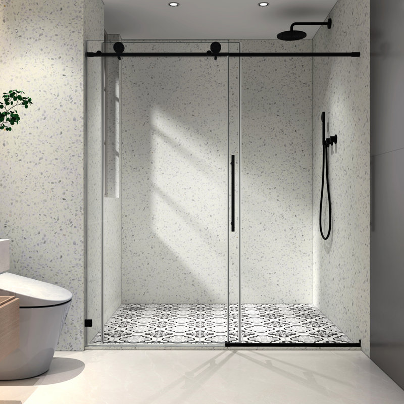 6076 Brushed Nickel Shower Door - Fixed & Movable, 70Mm 304 Stainless Steel Large Pulleys, Adjustable , Nano Cleaning, Stick -Proof, 5/16'' Fully Tempered Glass, Bathroom, American Design One And