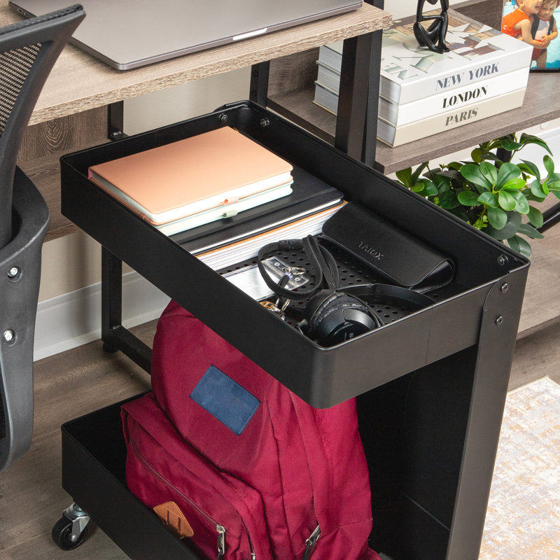 Chariot roulant sous le bureau Mind Reader, organisateur utilitaire à 2 niveaux, aucun assemblage requis, H 23,5 po, noir