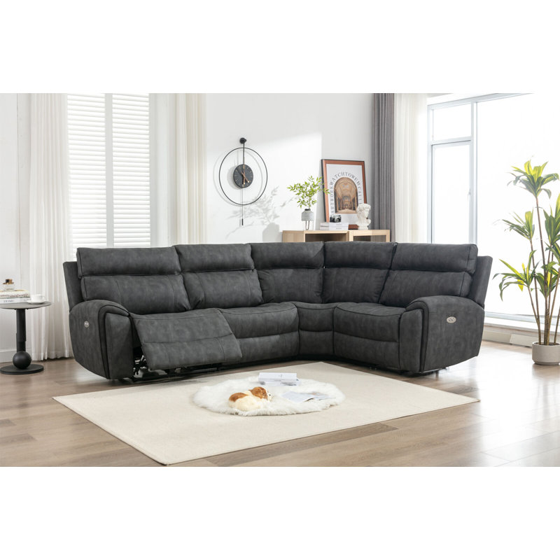 Filton 4 Seater Reclining Sofa & Chaise, Dark Grey