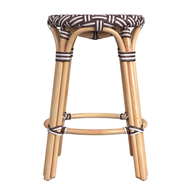 Tobias Rattan Bar Stool & Counter Stool, Counter Stool (24" Seat Height), White/Tan Dot/Natural Rattan Frame