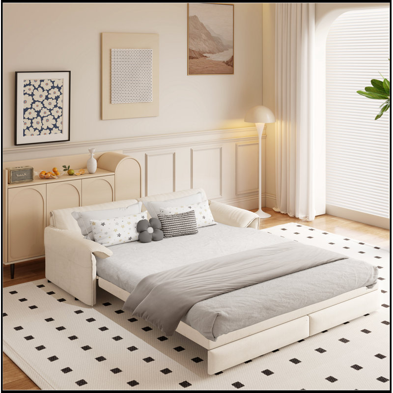 Canapé-lit polyvalent 3-en-1 avec rangement latéral pour divers espaces, parfait pour la vie moderne et fonctionnelle., Beige